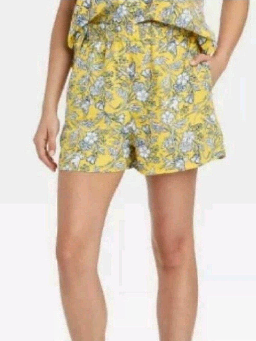 Women's Universal Thread Yellow Print Linen Blend Shorts Sz Small